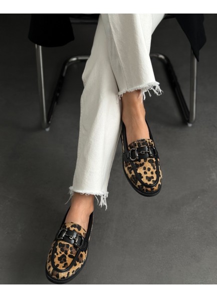 Leopar ince taban loafer ayakkabı 