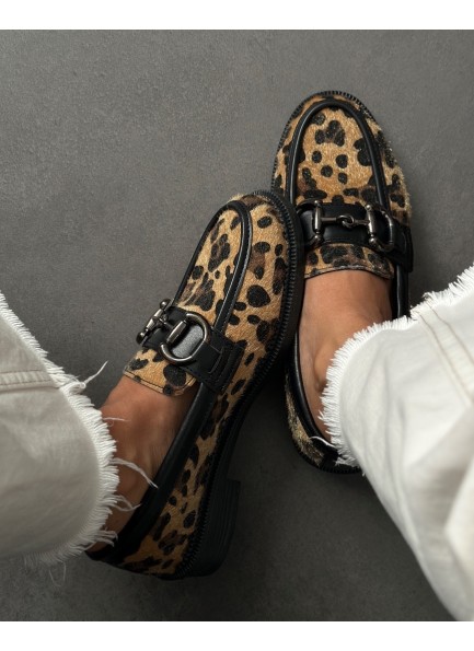 Leopar ince taban loafer ayakkabı 