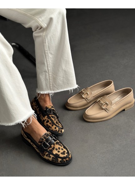 Leopar ince taban loafer ayakkabı 