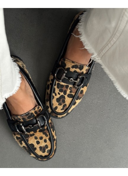 Leopar ince taban loafer ayakkabı 