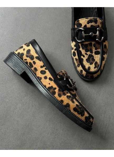 Leopar ince taban loafer ayakkabı 