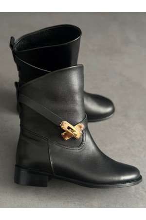 Siyah gerçek deri bot