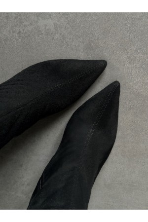 Siyah süet streç topuklu bot 