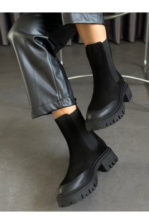 Siyah lastikli gerçek deri bot