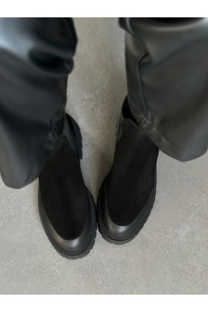 Siyah lastikli gerçek deri bot