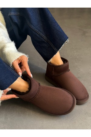 Acı kahve ince taban peluş bot