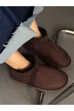 Acı kahve ince taban peluş bot