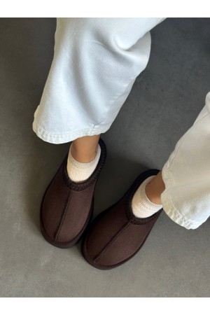 Acı kahve platform taban peluş terlik