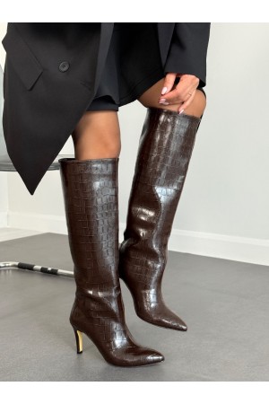 Krokodil acı kahve uzun çizme