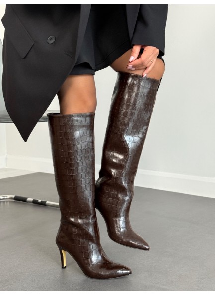 Krokodil acı kahve uzun çizme
