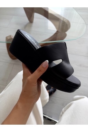 Siyah deri platform terlik 