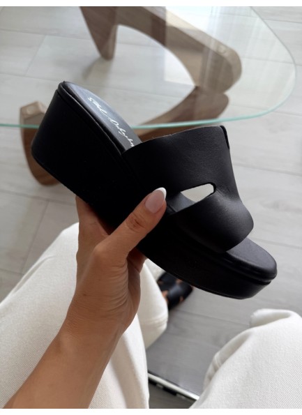 Siyah deri platform terlik 
