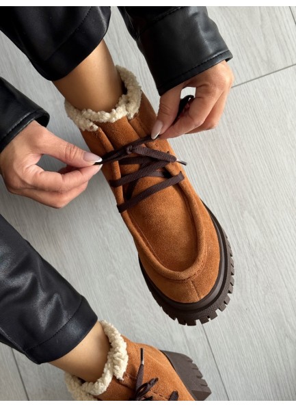 Taba gerçek deri bağcıklı bot