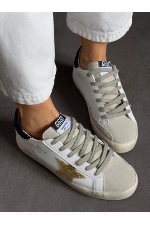 Gold detaylı simli spor ayakkabı 
