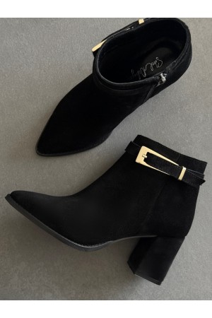 Siyah hakiki deri topuklu bot