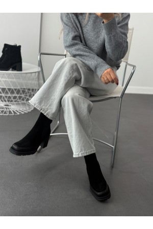 Siyah platform topuk hakiki deri bot