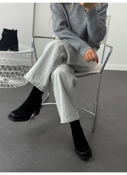 Siyah platform topuk hakiki deri bot