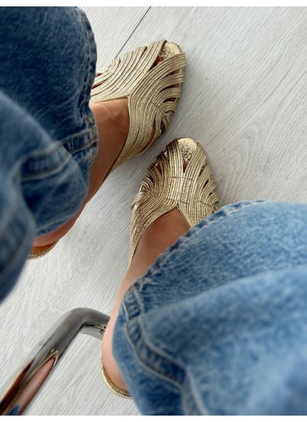 Gold kafes model topuklu ayakkabı 