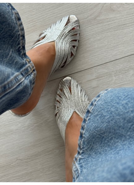 Gümüş kafes model topuklu ayakkabı 