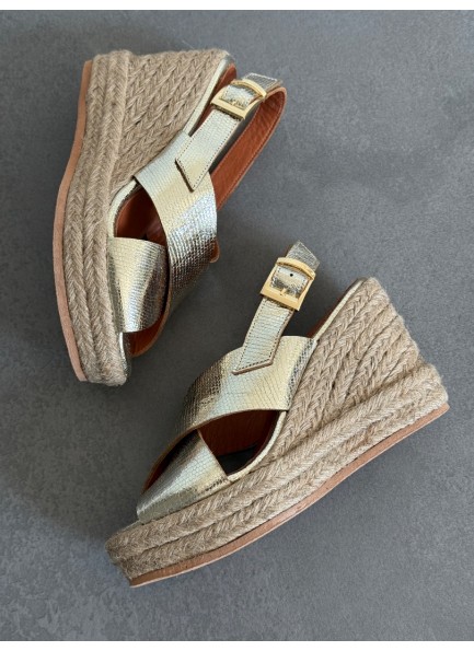 Gold hasır dolgu topuk sandalet 