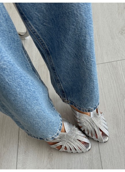 Gümüş kafes model topuklu ayakkabı 