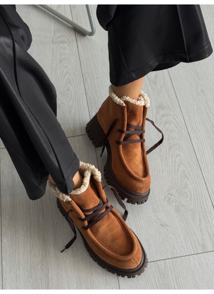 Taba gerçek deri bağcıklı bot