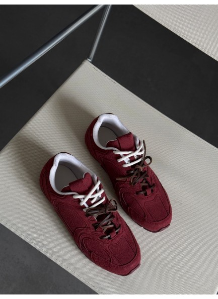 Bordo renk çift bağcıklı spor ayakkabı 