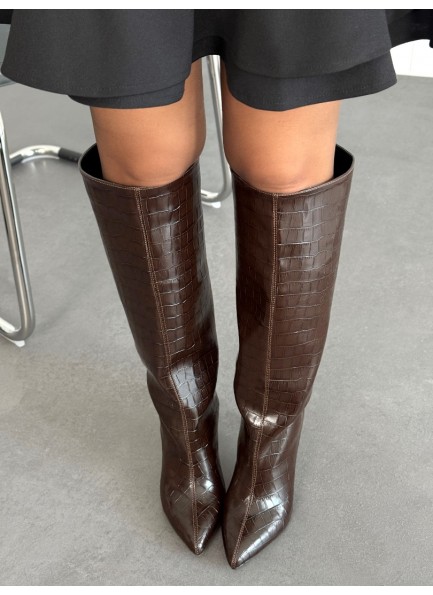 Krokodil acı kahve uzun çizme