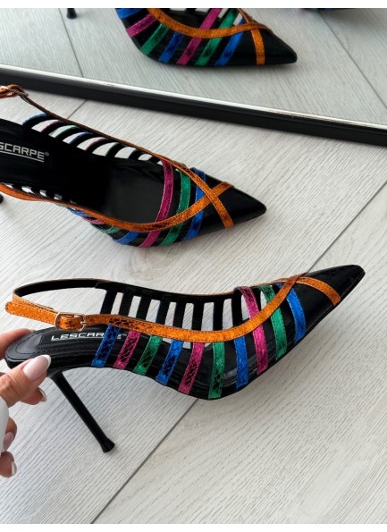 Renkli kafes model topuklu ayakkabı 