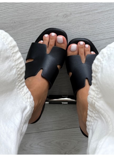 Siyah deri platform terlik 