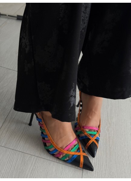 Renkli kafes model topuklu ayakkabı 