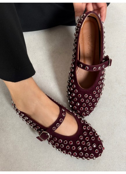 Bordo süet taşlı babet