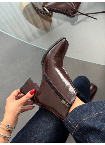 Bordo rugan topuklu bot