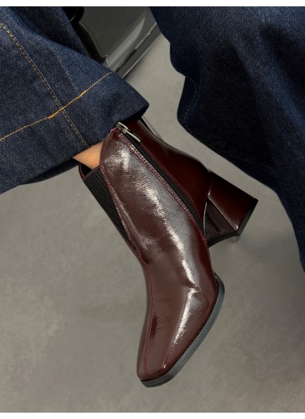 Bordo rugan topuklu bot