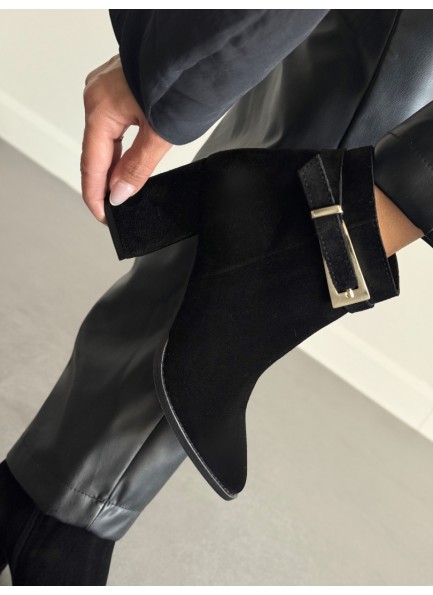Siyah hakiki deri topuklu bot