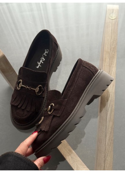 Acı kahve püsküllü hakiki deri loafer