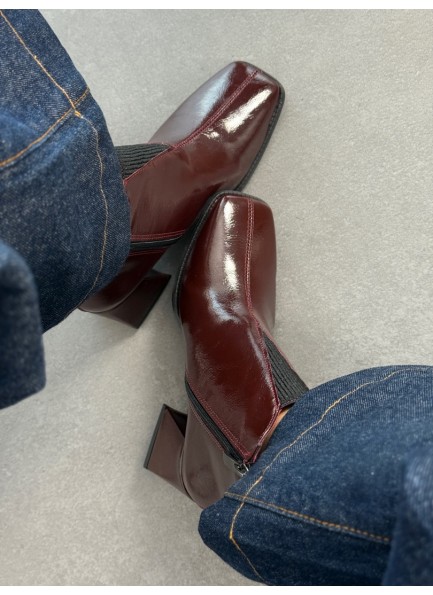 Bordo rugan topuklu bot