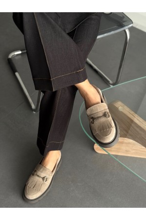 Vizon püsküllü hakiki deri loafer 