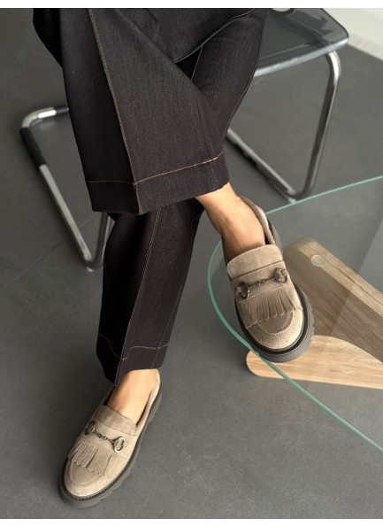 Vizon püsküllü hakiki deri loafer 