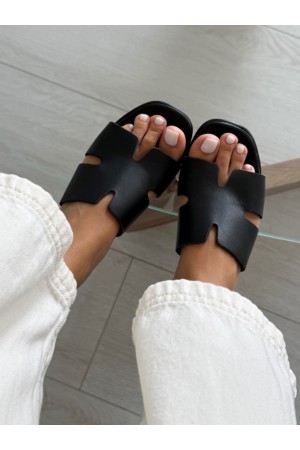 Siyah deri platform terlik 