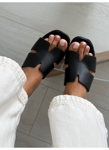 Siyah deri platform terlik 