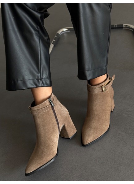 Vizon hakiki deri topuklu bot