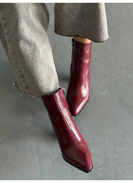 Bordo rugan topuklu bot