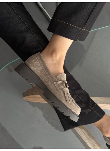 Vizon püsküllü hakiki deri loafer 