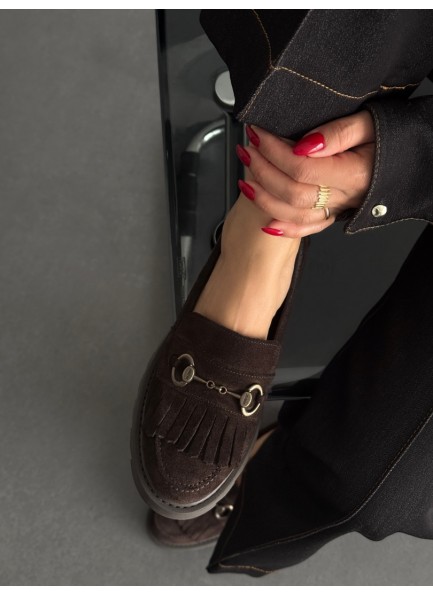 Acı kahve püsküllü hakiki deri loafer