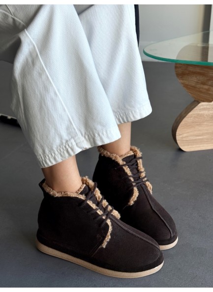 Hakiki deri Acı kahve içi peluş bot