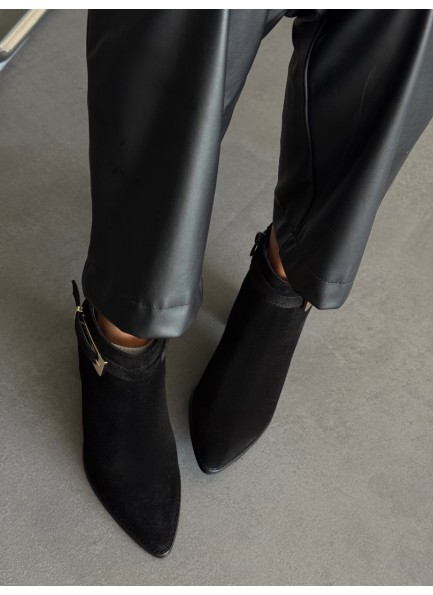 Siyah hakiki deri topuklu bot