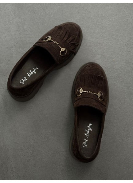 Acı kahve püsküllü hakiki deri loafer