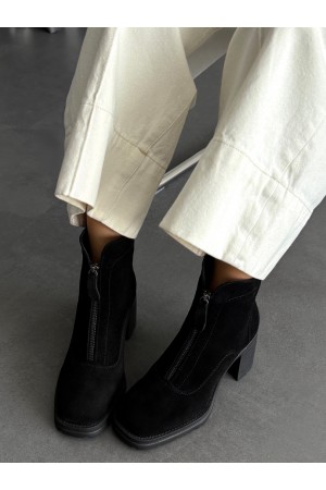 Siyah önden fermuarlı deri bot