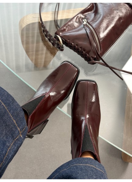 Bordo rugan topuklu bot